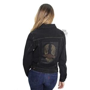 Harley Davidson Women's Black Denim Jacket Size X-Large